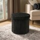 image 1 of OHS Soft Fleece Ribbed Round Foldable Footstool Seat Storage Organiser Ottoman Black