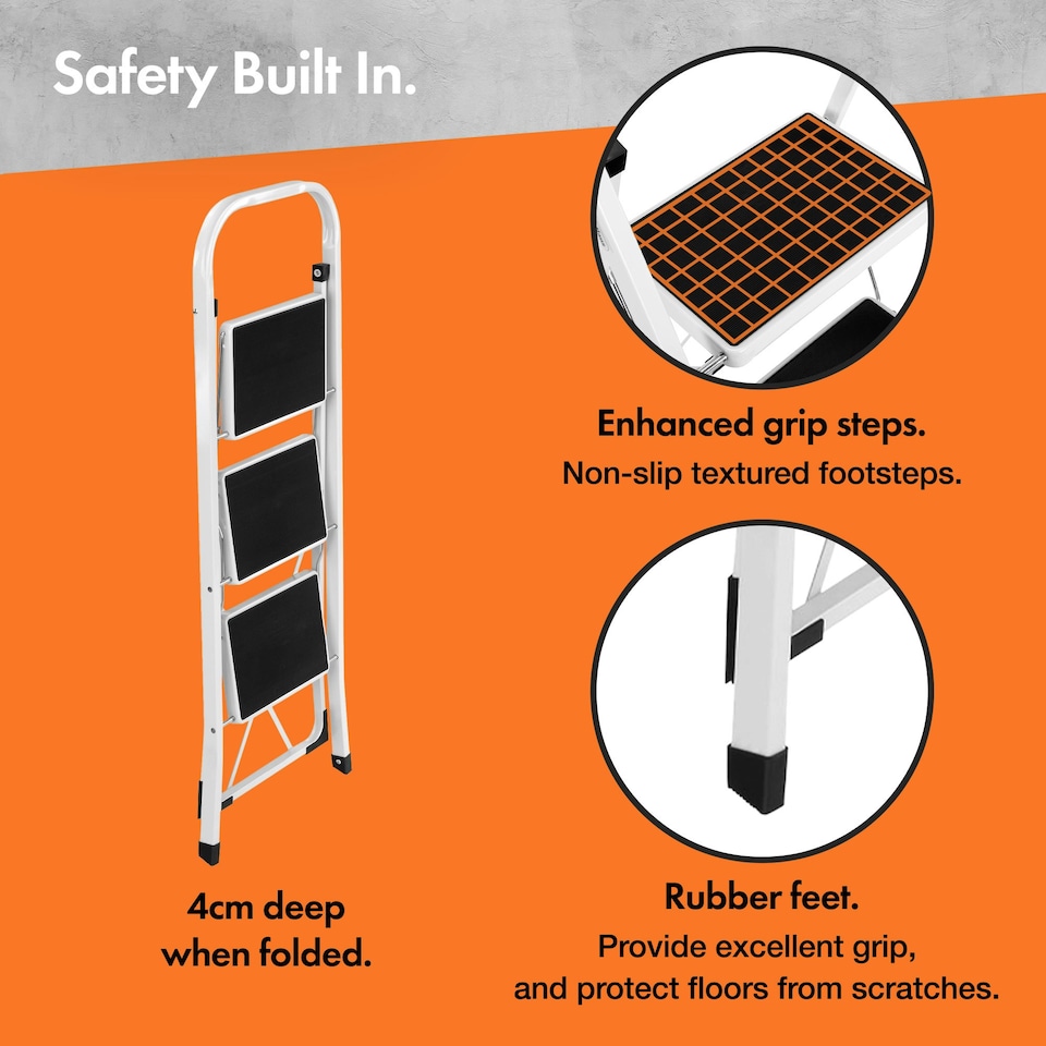 image 1 of VonHaus 3 Steel Folding Step Ladder with Anti Slip Feet