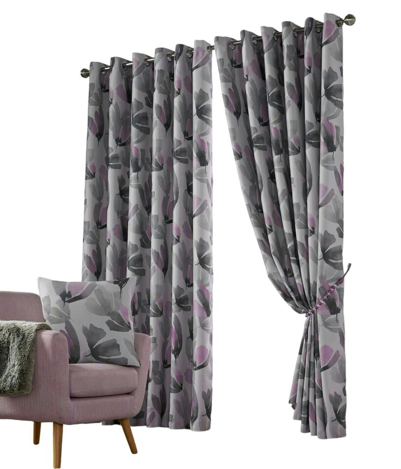 image 1 of Amsterdam Eyelet Curtains - Purple - 167 cm x 182 cm | Purple