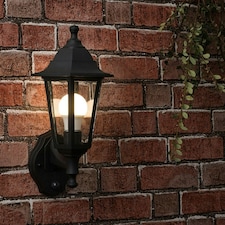 ValueLights Black Outdoor Security PIR Motion Sensor IP44 Rated Wall Light Lantern - Complete with 1 x 6w LED ES E27 Bulb Black