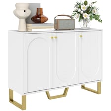 HOMCOM Sideboard with Adjustable Shelves & 3 Doors for Living Room, White White | Gold