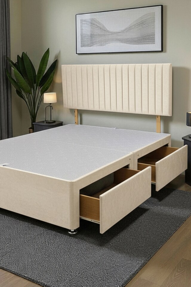 image 1 of Emily No Draw Divan Bed Base with Headboard Plush Velvet