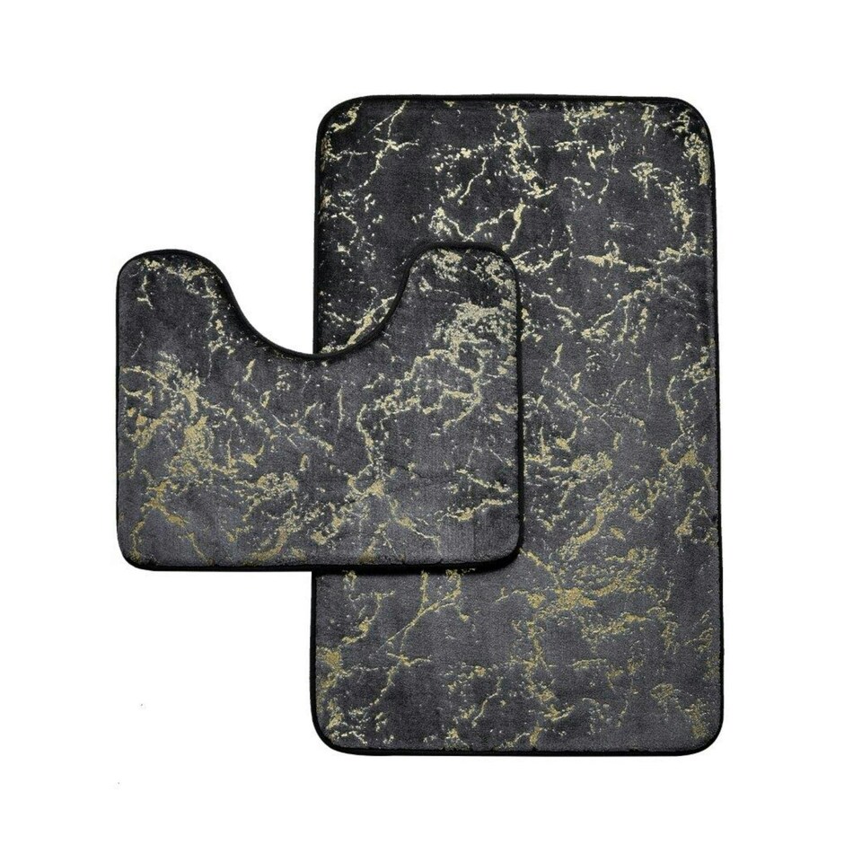 image 1 of VELVETIO Glitter Bath Mat Set Non Slip Water Absorbent Toilet Rugs Blue | Navy