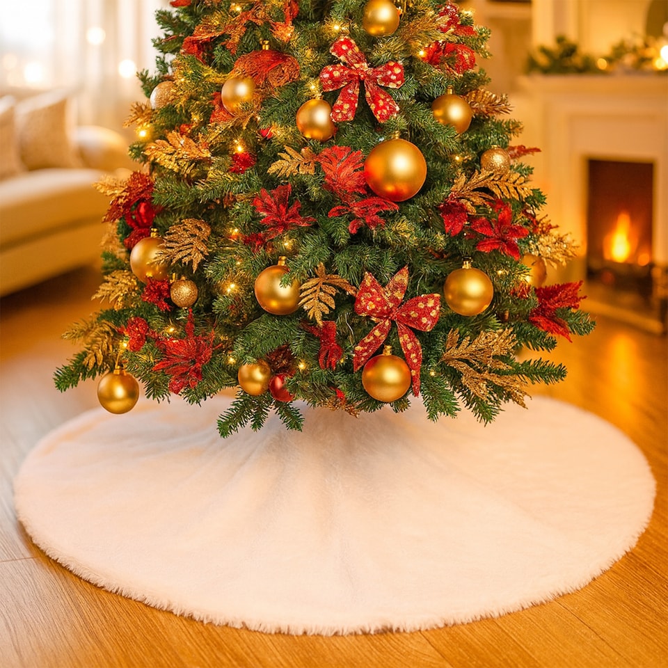 image 1 of 100cm White Faux Christmas Tree Skirt Base, Xmas Tree Floor Mat