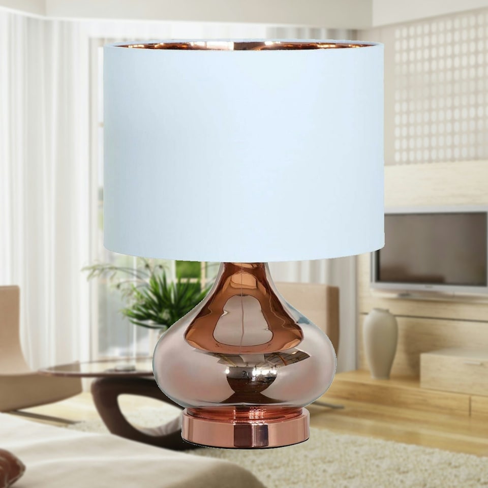 image 1 of Clarissa - 40cm Gold Glass Table Lamp with White Shade Gold | White