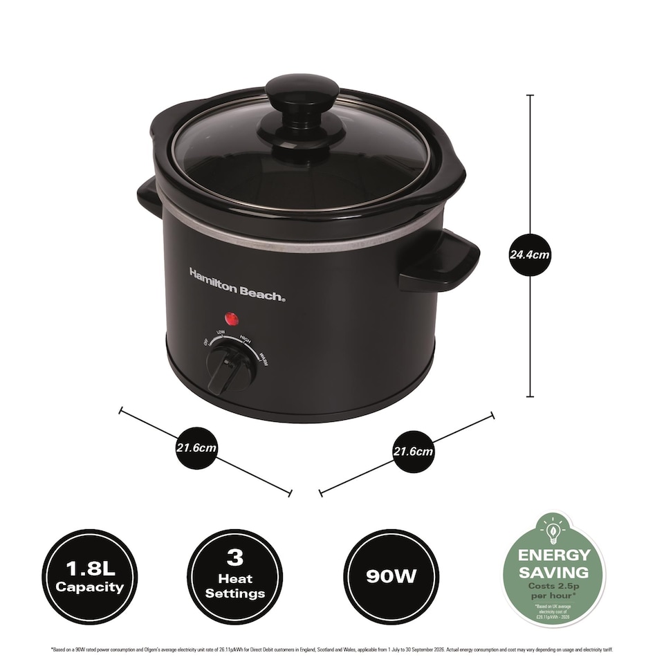 image 1 of Hamilton Beach 'The Mighty Mini' 1.8L Black Slow Cooker