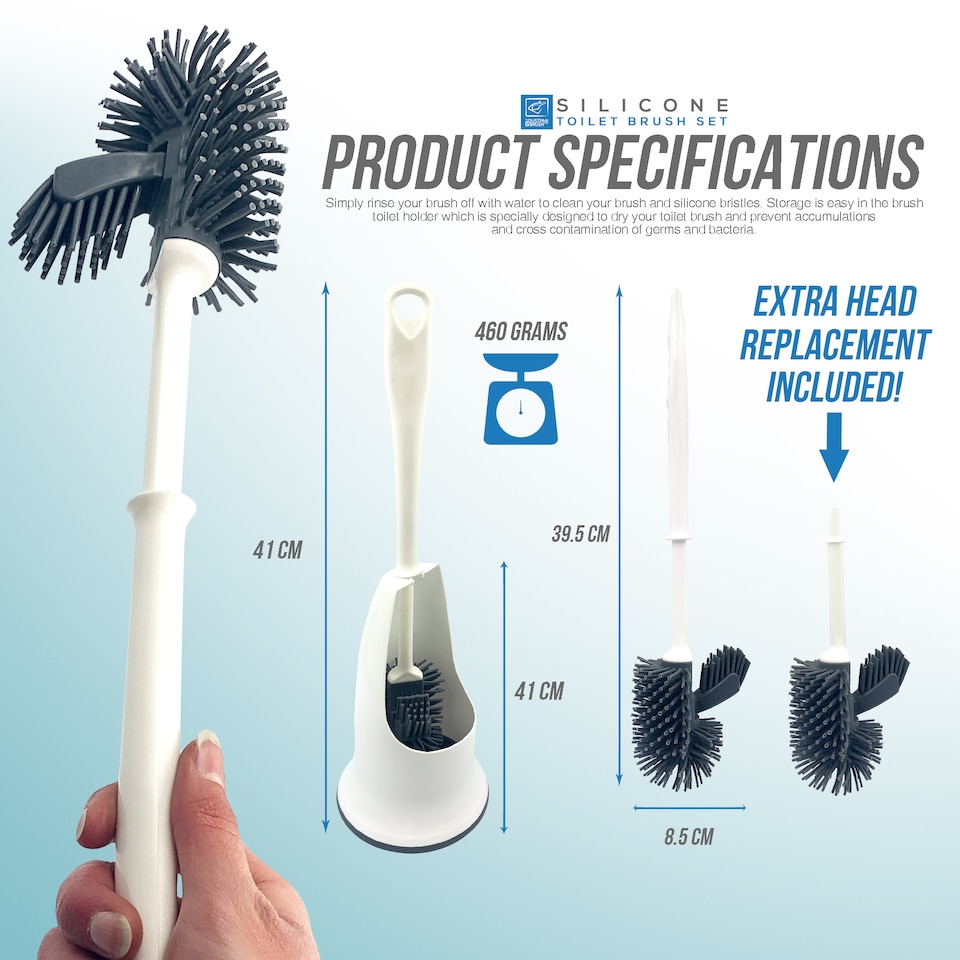 image 1 of Silicone Toilet Brush Set with Spare Head and Rim Cleaner