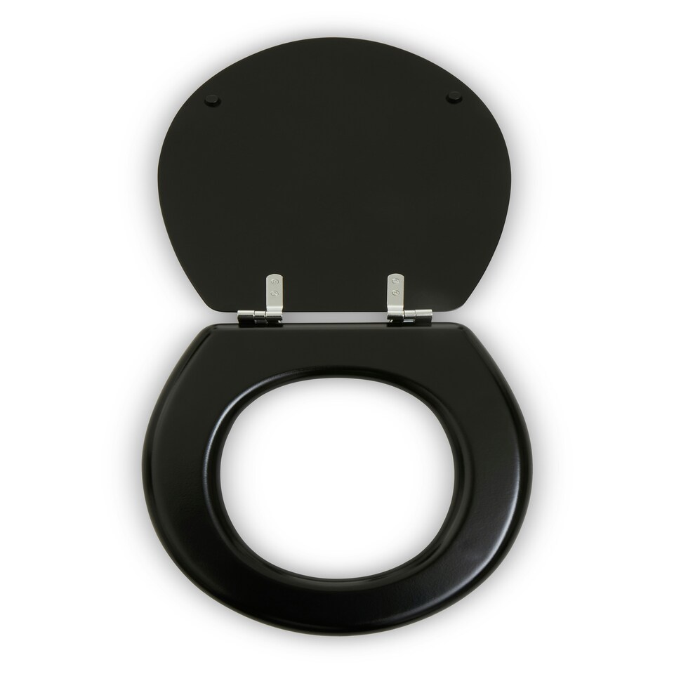 image 1 of Interiors by Premier Black Panel Effect Toilet Seat, Wooden Toilet Lid with Metal Hinges, Bathroom Seat With Zinc Alloy Fittings