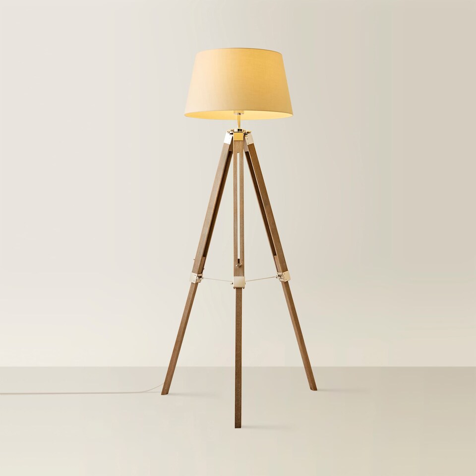 image 1 of ValueLights Clipper Brown Floor Lamp With Beige Shade