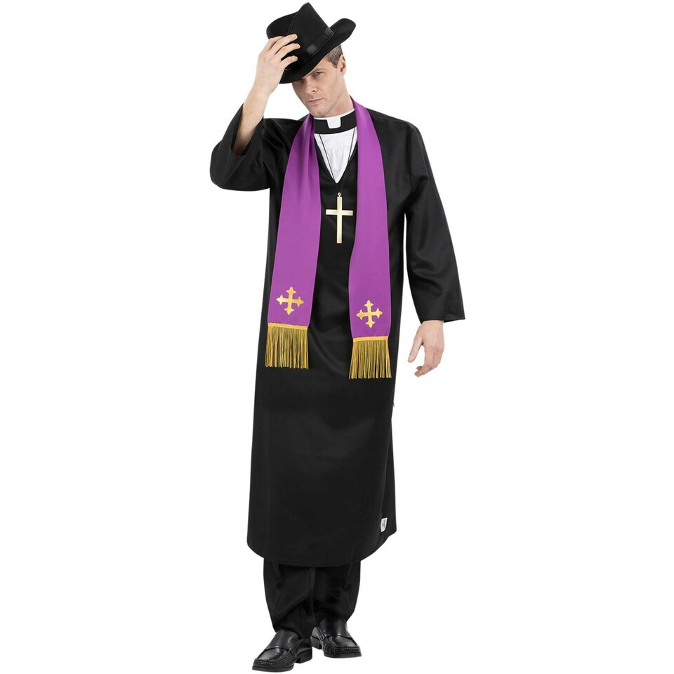image 1 of The Exorcist Mens Father Merrin Priest Costume Set - Black/White/Purple - M M