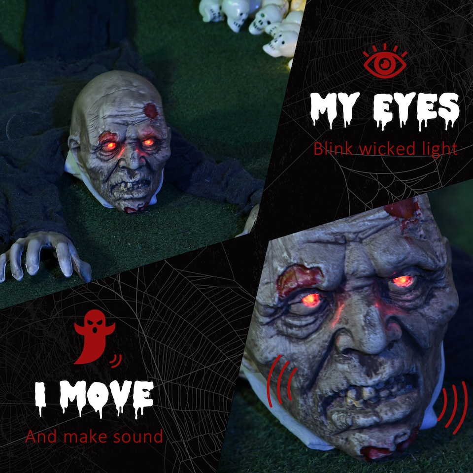 image 1 of HOMCOM 5.2ft Halloween Outdoor Decoration Crawling Zombie, Sound Activated