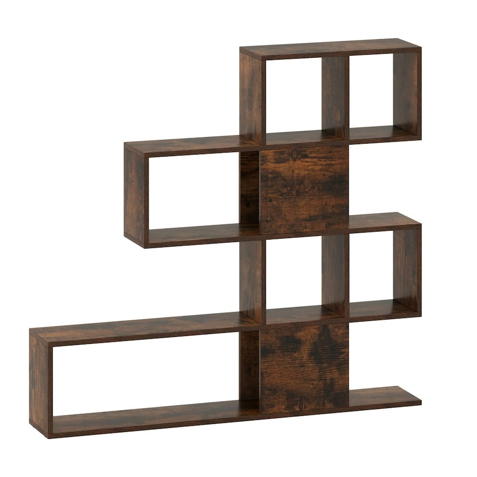 image 1 of COSTWAY 4-Tier Bookshelf Modern Ladder Bookcase Brown Brown