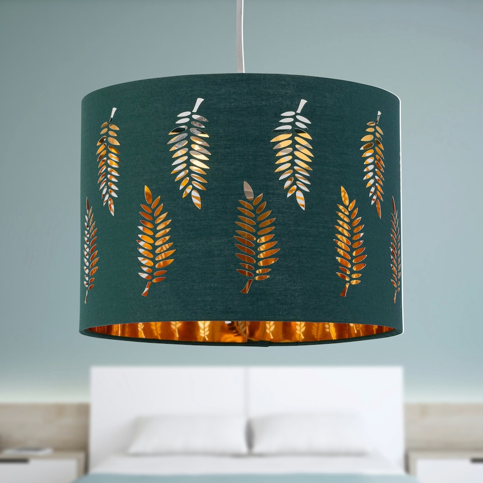 image 1 of Fern - Dark Green Cut Out 25cm Pendant Lightshade Green | Gold