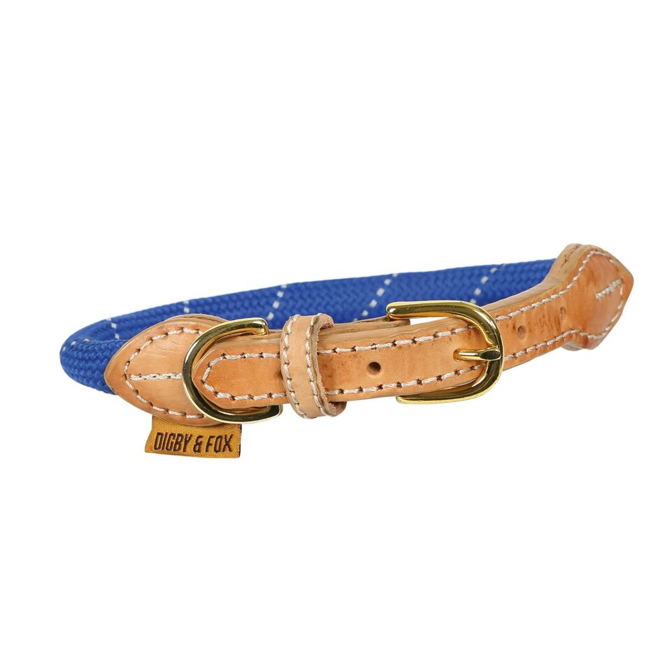 Digby & Fox Reflective Leather Dog Collar - Navy - XXL - Neckline: 63cm-70cm