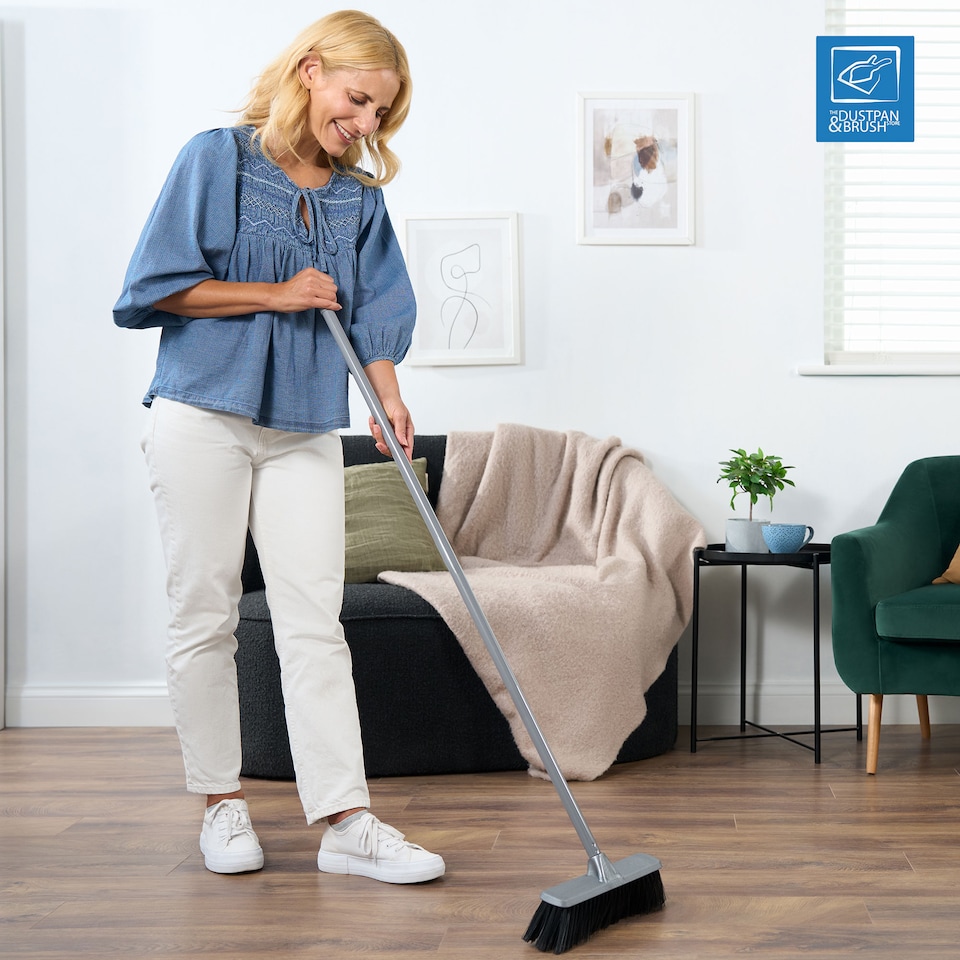 image 1 of Soft Indoor Silver Broom Sweeping Brush With Strong Handle Kitchen Brush