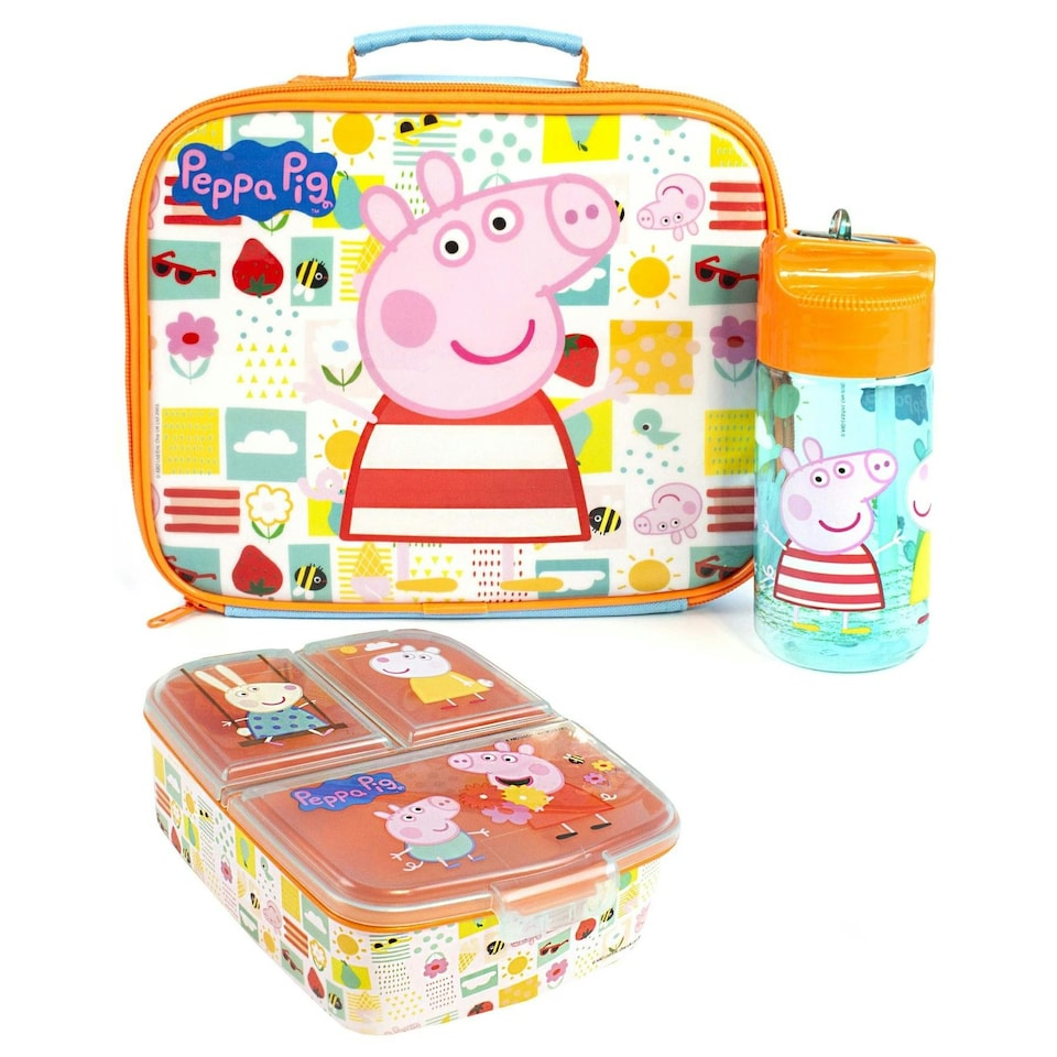 image 1 of Peppa Pig Lunch Bag Set - Blue/Orange - One Size