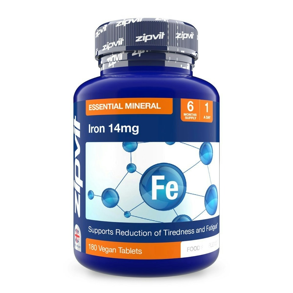 image 1 of Iron 14mg Ferrous Fumarate, 180 Vegan Tablets, High Strength, Supports Cognition, Immunity & Reduces Fatigue