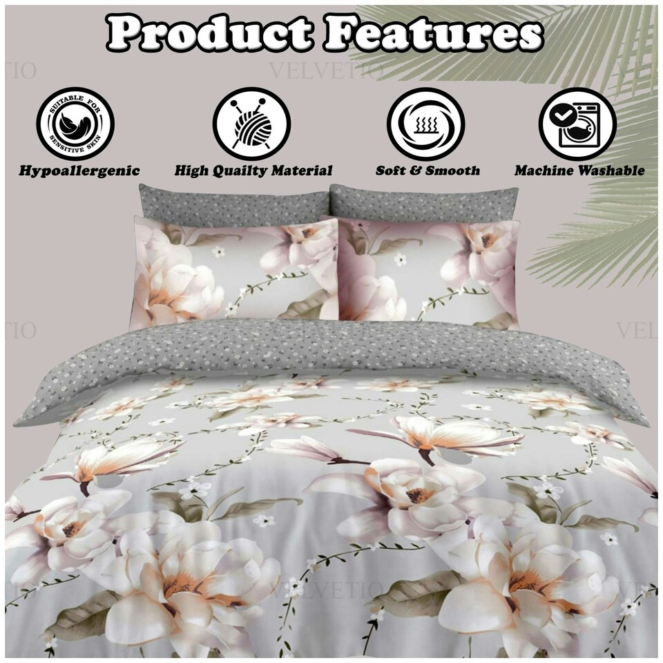 image 1 of VELVETIO Zenda Complete Duvet Cover Set with Fitted Sheet Soft Printed Bedding Bedset Multi | King