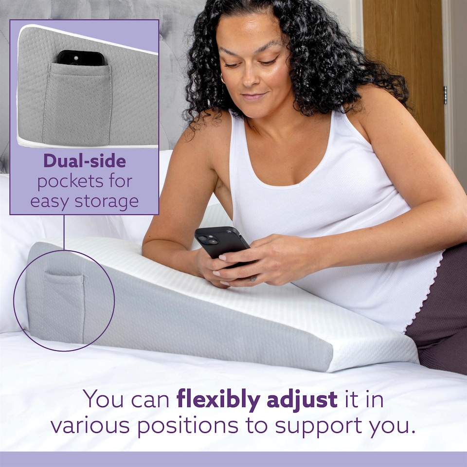 image 1 of Aamira Bed Wedge Pillow for Bed, Memory Foam, Orthopaedic Support for Sleeping, Acid Reflux, GERD, Snoring & Back Pain Washable