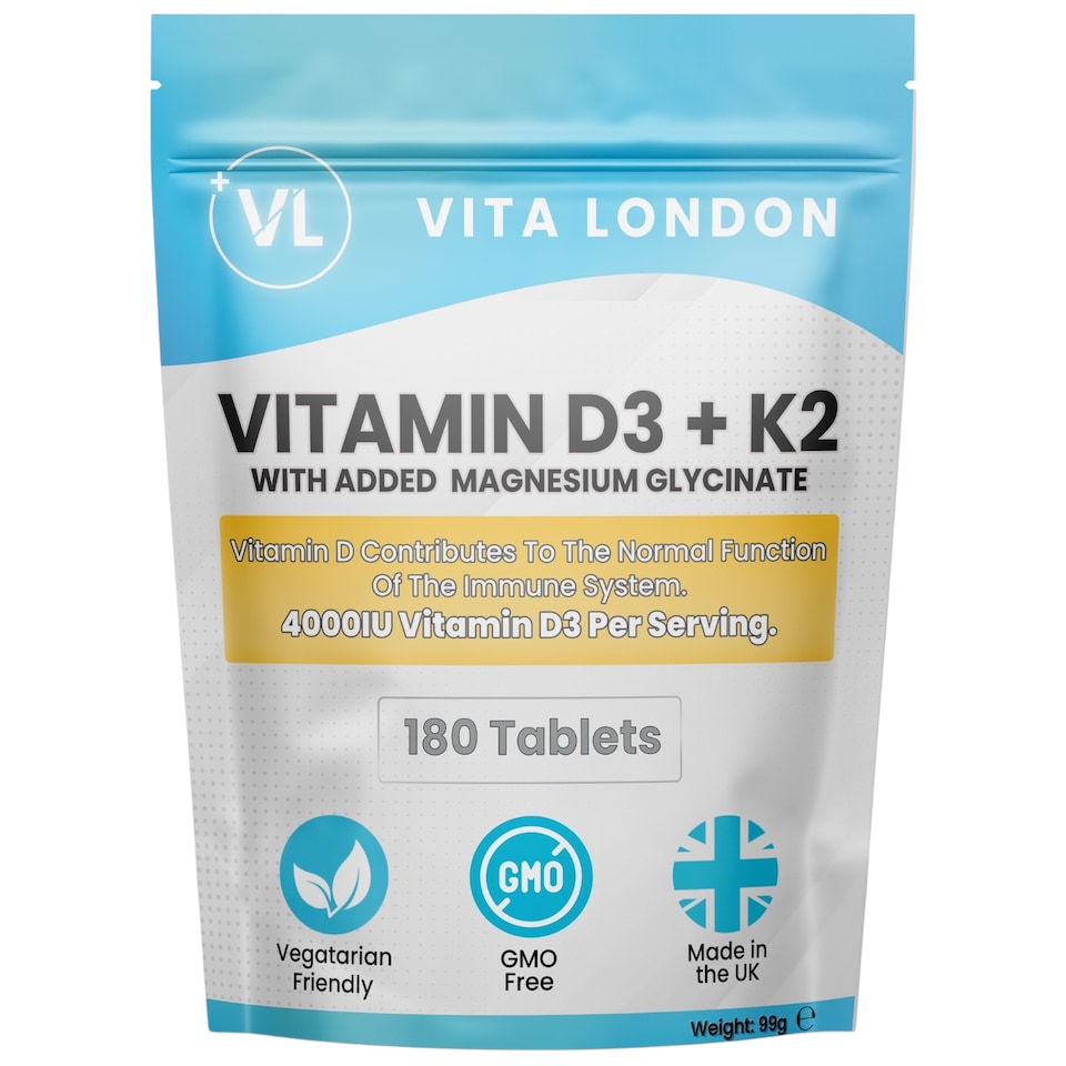 image 1 of Vitamin D3 4000IU With K2 + Magnesium Glycinate Supplement - 180 Tablets