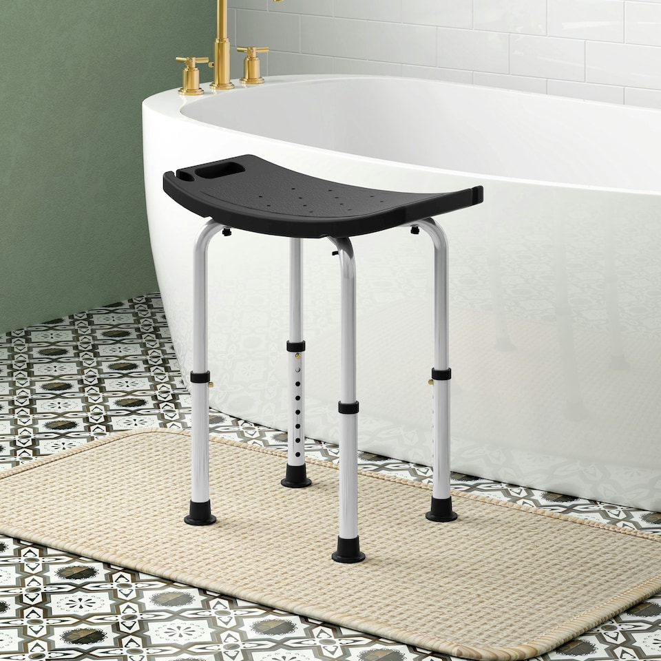 image 1 of HOMCOM Aluminium Shower Stool w/ Adjustable Height Non-Slip Bath Stool Black