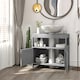 image 8 of kleankin Bathroom Pedestal Under Sink Cabinet with Storage Shelves, Door, Grey Grey | Grey