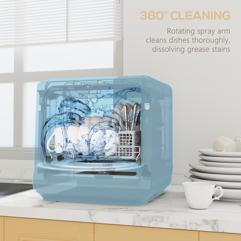 image 1 of HOMCOM Table Top Dishwasher, Mini Countertop Dishwasher No Plumbing with Built-in 6L Water Tank, 6 Programs, Touch Control, LED Display, 4 Place Settings, Dual Water Supply and Fruit Wash, Black