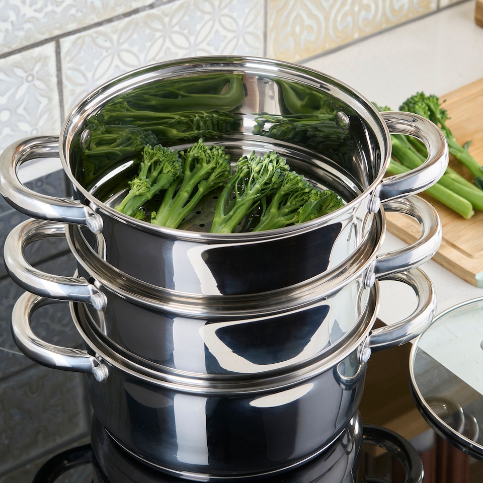 image 1 of Cooks Professional 3 Tier Stainless Steel Steamer Pan - Suitable for All Hobs | Silver | Silver | 20cm | 1