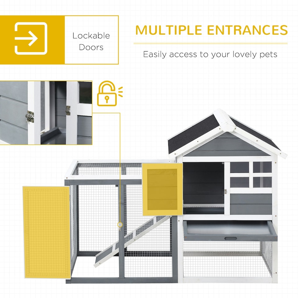 image 1 of PawHut Rabbit Hutch, Bunny Cage Outdoor Wooden House w/Tray & Ramp, Grey