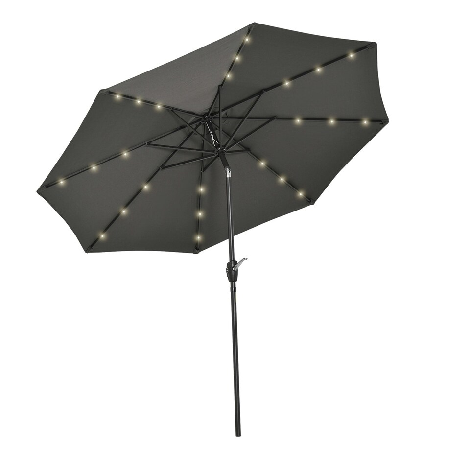 image 1 of Outsunny Garden Parasol Outdoor Tilt Sun Umbrella LED Light Grey