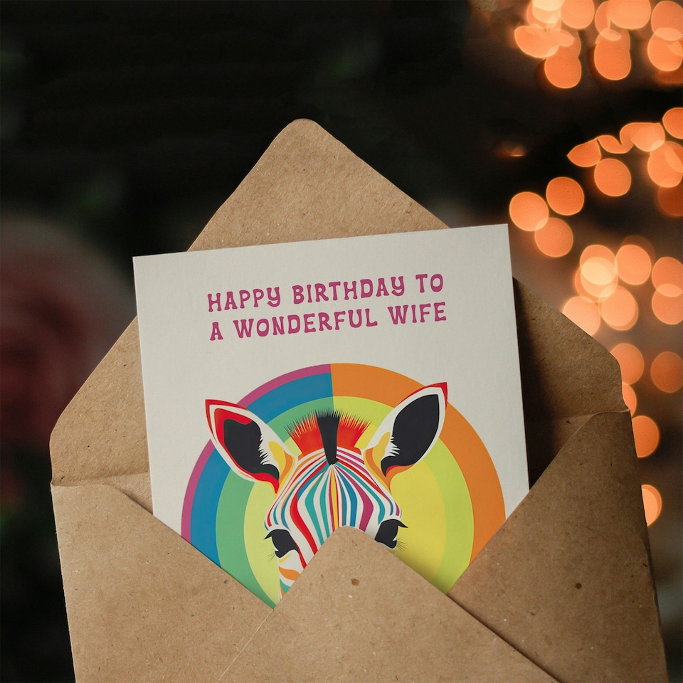 image 1 of Fun Rainbow Stripes Bauhaus Bright Funky Wife Birthday Card