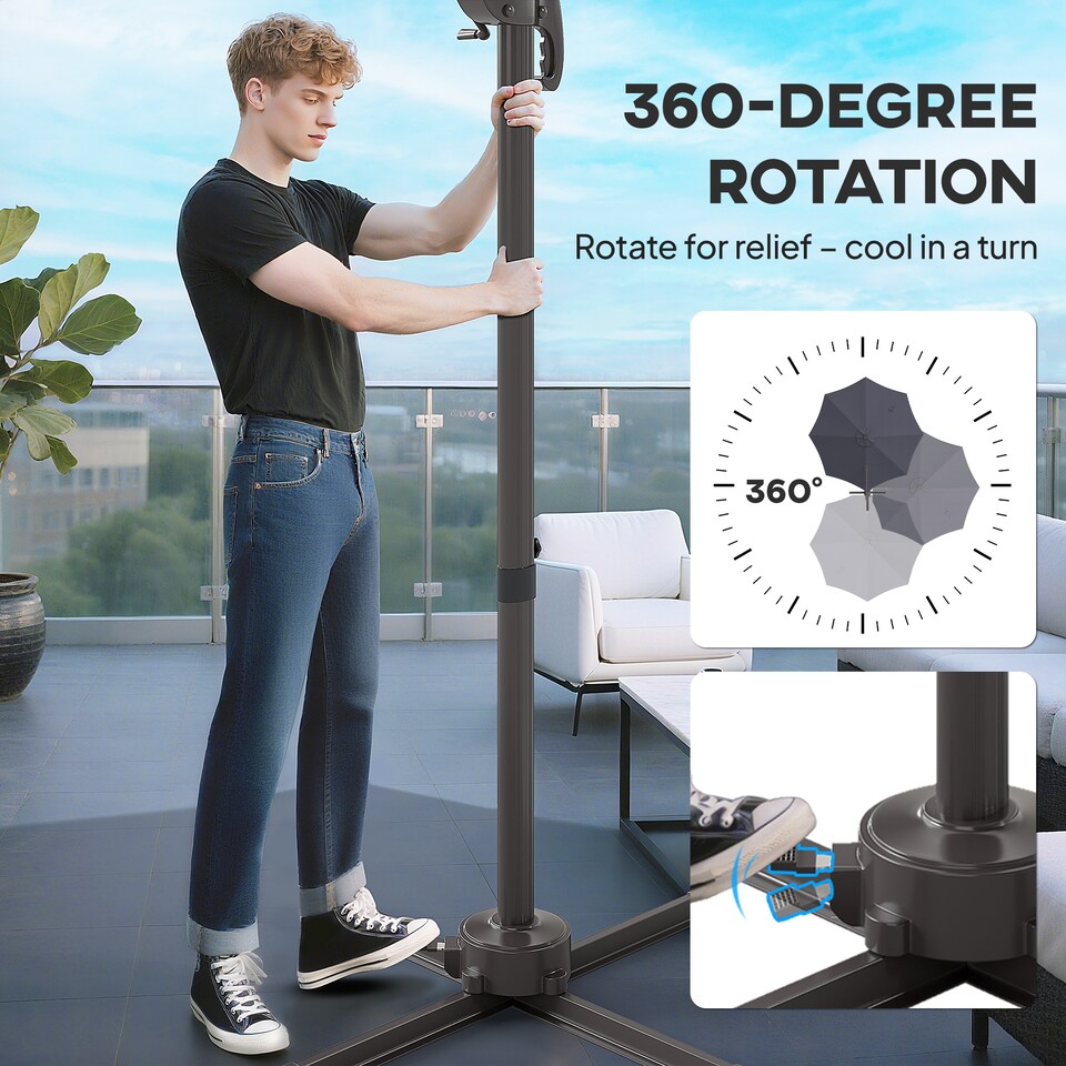 image 1 of Outsunny 3 m Cantilever Roma Parasol Garden Sun Umbrella Outdoor Patio with 360 Degree Rotation Crank and Tilt Aluminium Frame LED Solar Light Cross Base, Blue