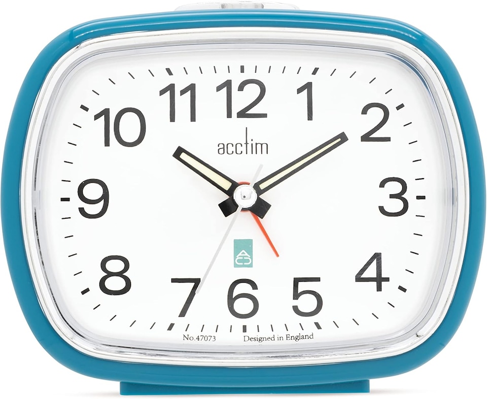 image 1 of Acctim Camille Analogue Alarm Clock Quartz Luminous Hands Chrome Bezel | Blue | Kale