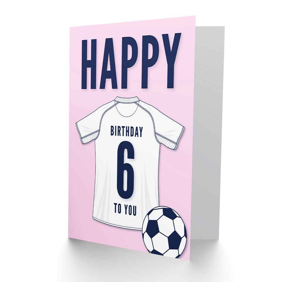 image 1 of Football Strip Kit White Jersey Top Age 6 Year Old Child Kids 6th Birthday Card