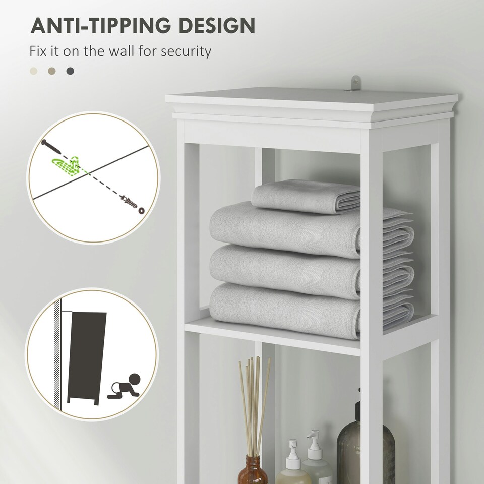 image 1 of HOMCOM Slim Bathroom Storage Cabinet with Open Shelves and Drawer, White