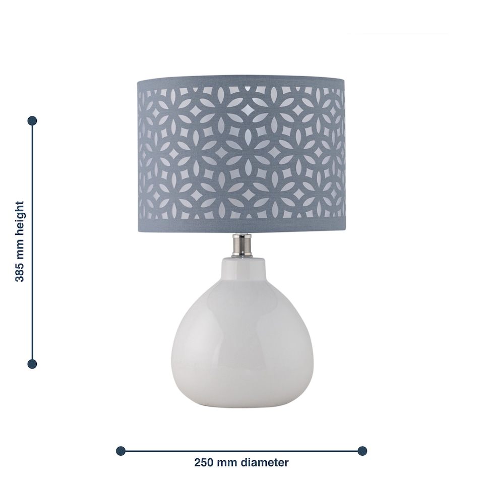 image 1 of Set of 2 Tuscan - White Ceramic Lamps with Grey Cut Out Shade | White | Grey | Medium | 2