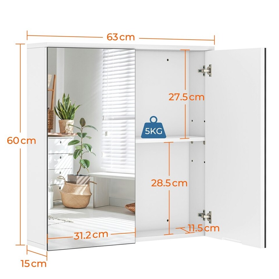 image 1 of Yaheetech 2-Tier Wall-Mounted Storage Cabinet with Double Mirrored Doors White | White
