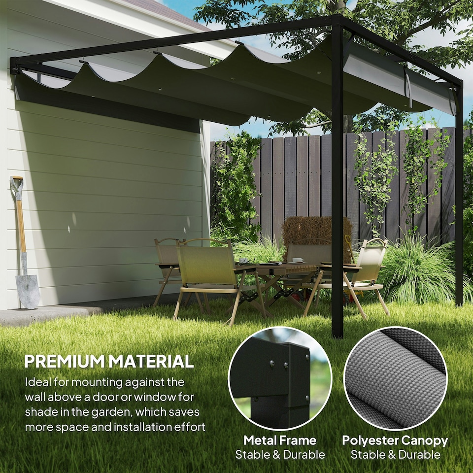 image 1 of Outsunny 3 x 3(m) Outdoor Pergola Retractable Canopy Wall Mounted - Grey