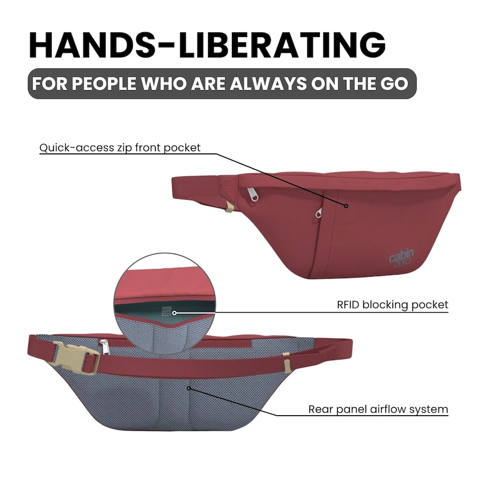 image 1 of CabinZero Bum Bag 2L, Anti-Theft RFID Blocking Travel Hip Pack | Red | Napa Wine