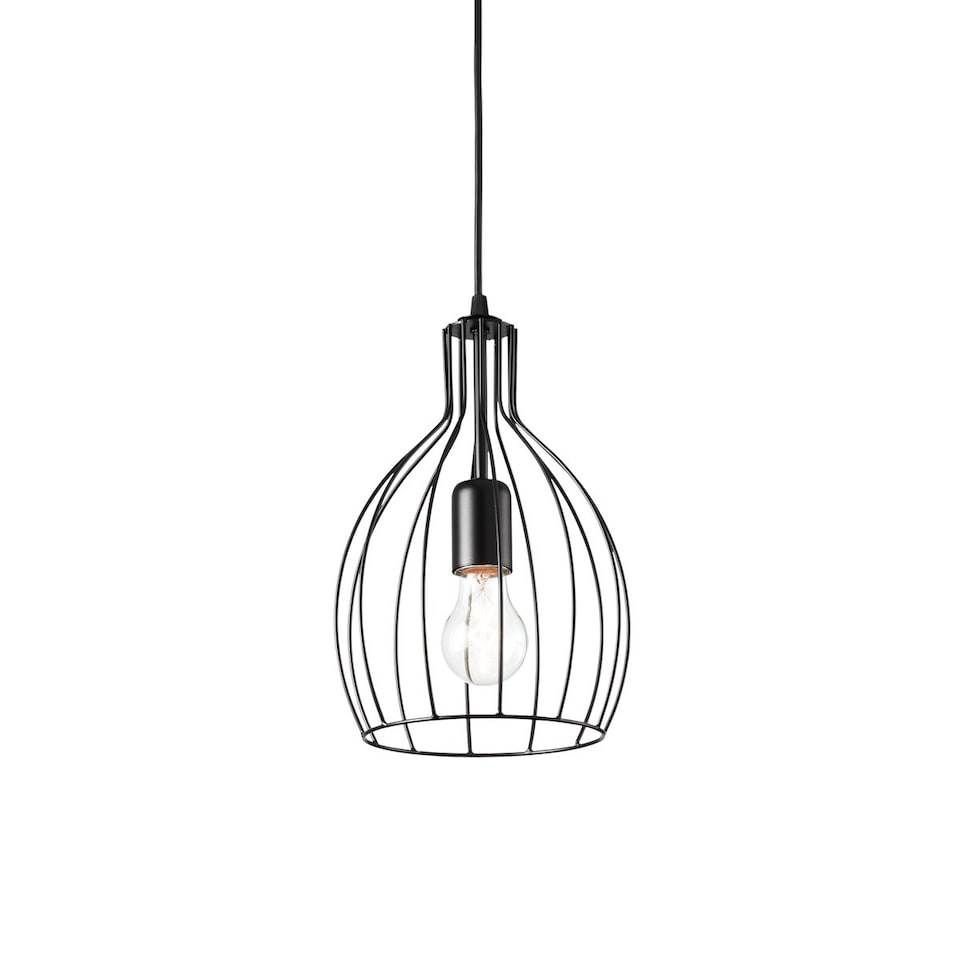 image 1 of Ampolla 1 Light Ceiling Pendant Matt Black Cage Style, E27
