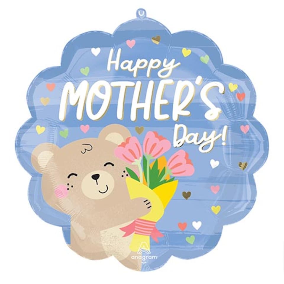 image 1 of Happy Mother's Day Bear Hugs Helium Foil Shaped Balloon 53cm / 21 in | Blue