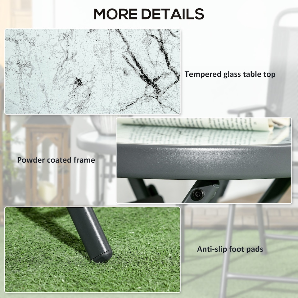 image 1 of Outsunny Round Folding Side Table w/ Imitation Marble Glass Top, White