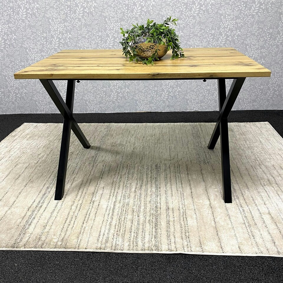 image 1 of Wooden Dining Table With Metal Legs for Dining, Work, or Study Brown