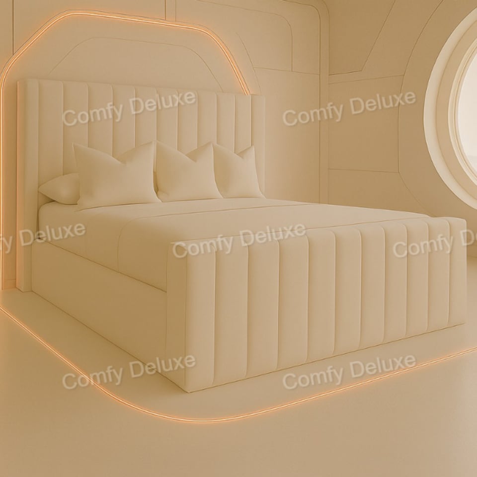 3FT Single Coffee Plush Bed Frame With 54inch Headboard Solid Bed Base