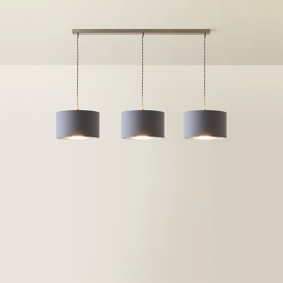 image 1 of ValueLights Shaw Brushed Chrome 3 Drop Bar Lamp Holder Grey Shades | Grey