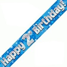 Blue Happy 2nd Birthday Holographic Foil Banner 274cm