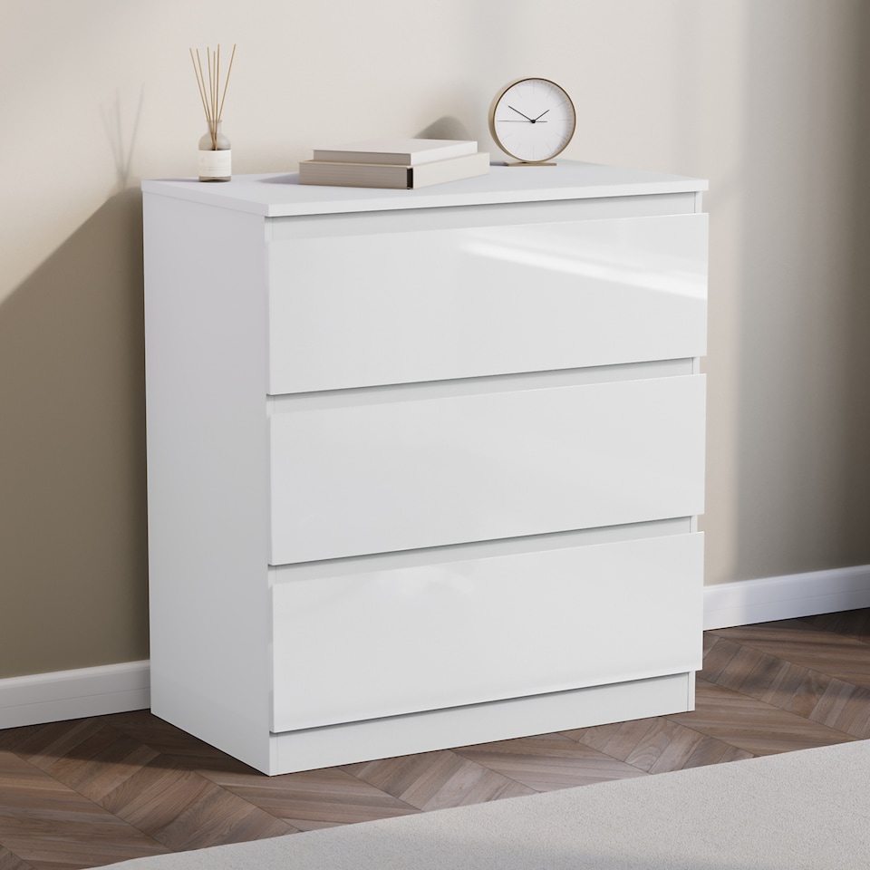 image 1 of Vida Designs Glinton 3 Piece FSC Certified Bedroom Set (2 Drawer Bedside Chest, 3 Drawer Chest, 2 Door 2 Drawer Wardrobe), White White | White