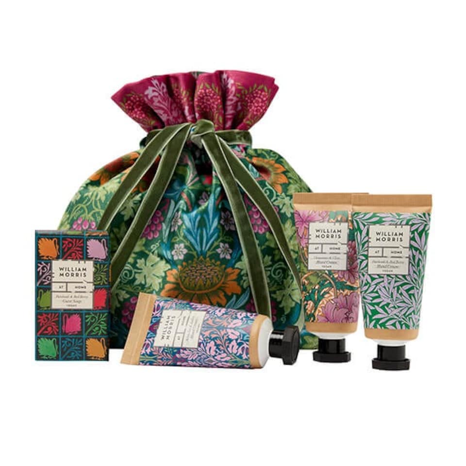 image 1 of William Morris At Home Sunflower Swan Hand Cream & Soap Set in Velvet Pouch