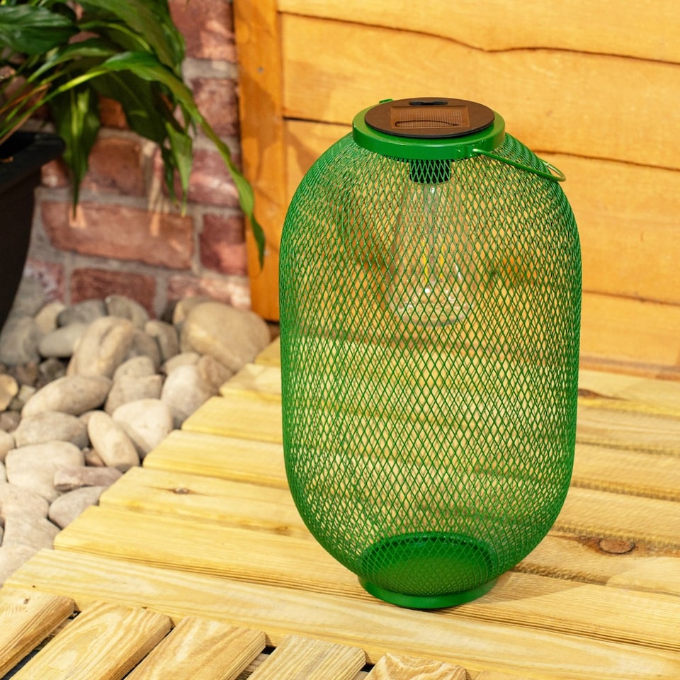 image 1 of ValueLights Solar Powered Outdoor Dark Green Metal Mesh Basket Garden Lantern Light