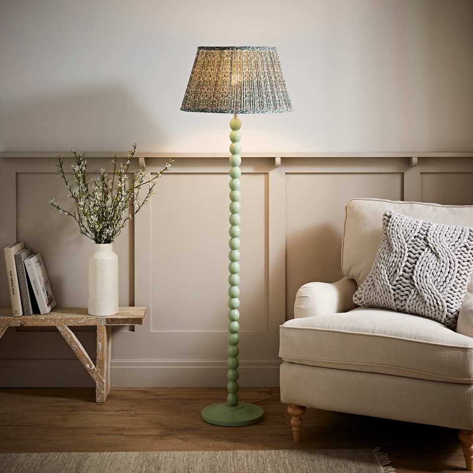 image 1 of ValueLights Bobbin Green Floor Lamp with Floral Pleated Shade | Green